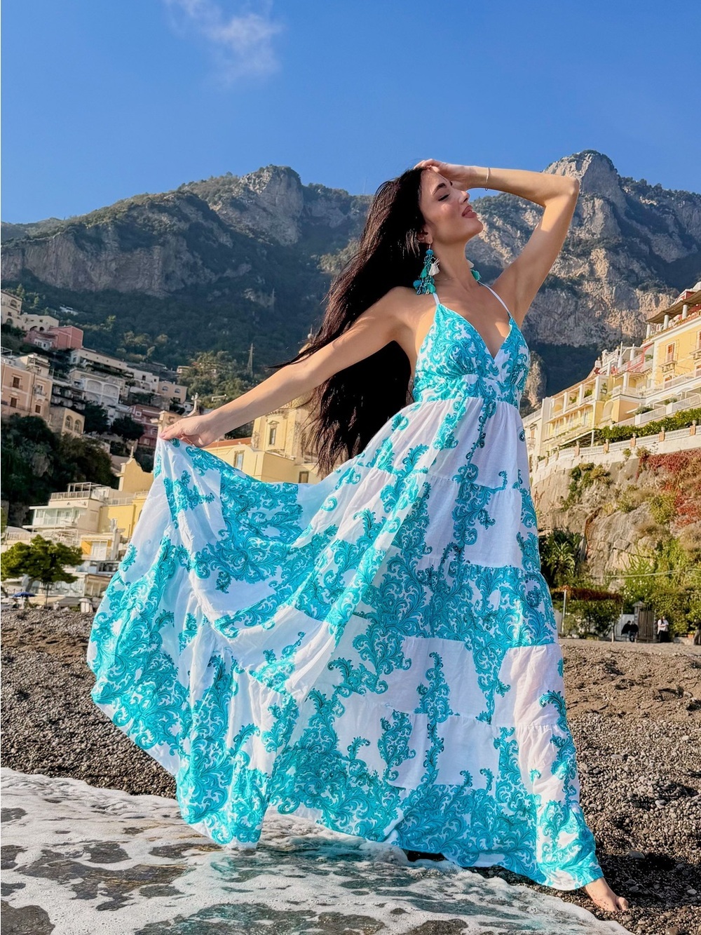 Antica sartoria 2026 Sleeveless Turquoise Print Maxi Dress NWT O/S